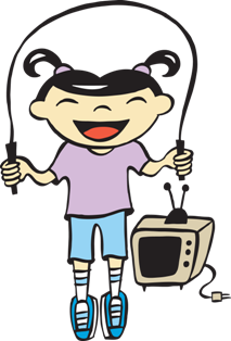 Girl skipping rope with TV off